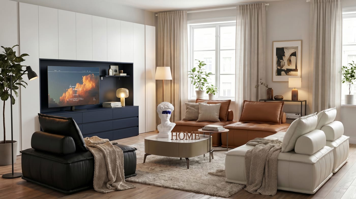 Living & TV walls — ALUMAX cabinet render