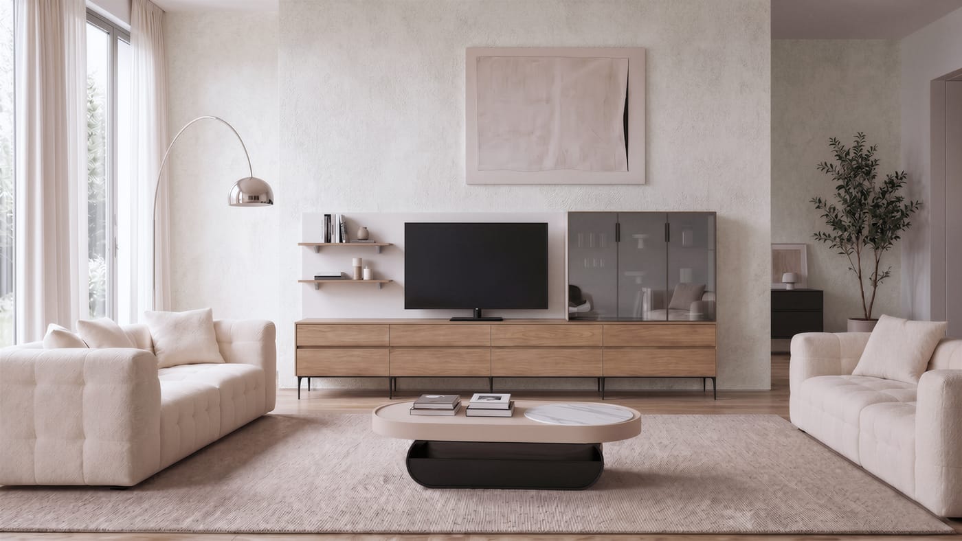 Living & TV walls — ALUMAX cabinet render